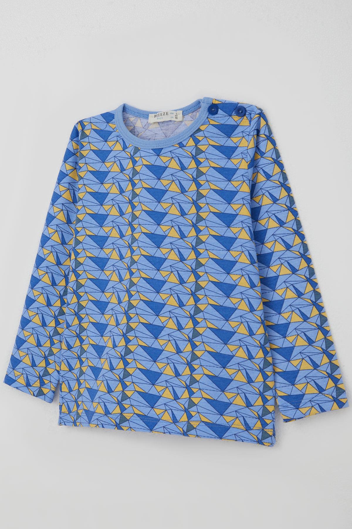 Breeze Erkek Bebek Pijama Takımı Renk Üçgeni Açık Mavi (9 Ay-3 Yaş)
