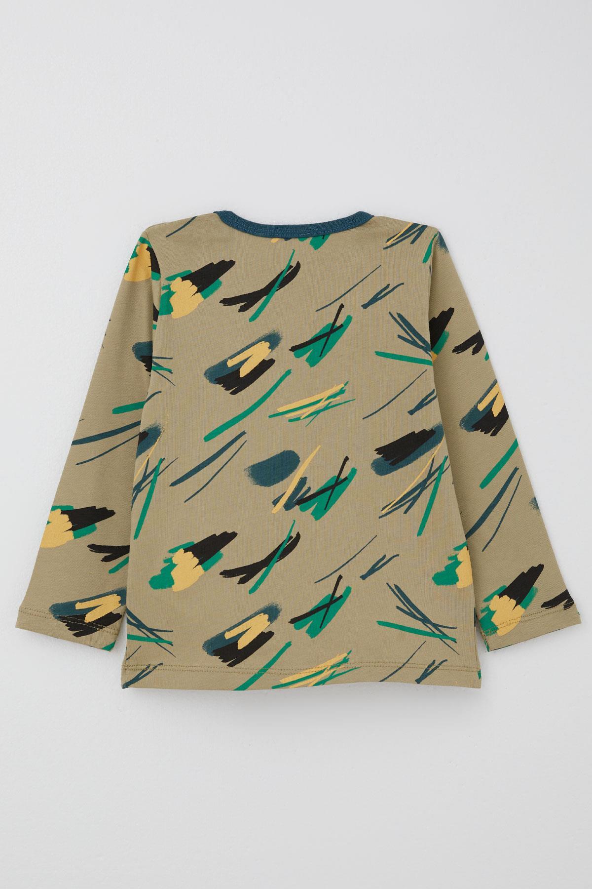 Breeze Erkek Bebek Pijama Takımı Renkli Fırça Vuruşu Haki Yeşil (9 Ay-3 Yaş)