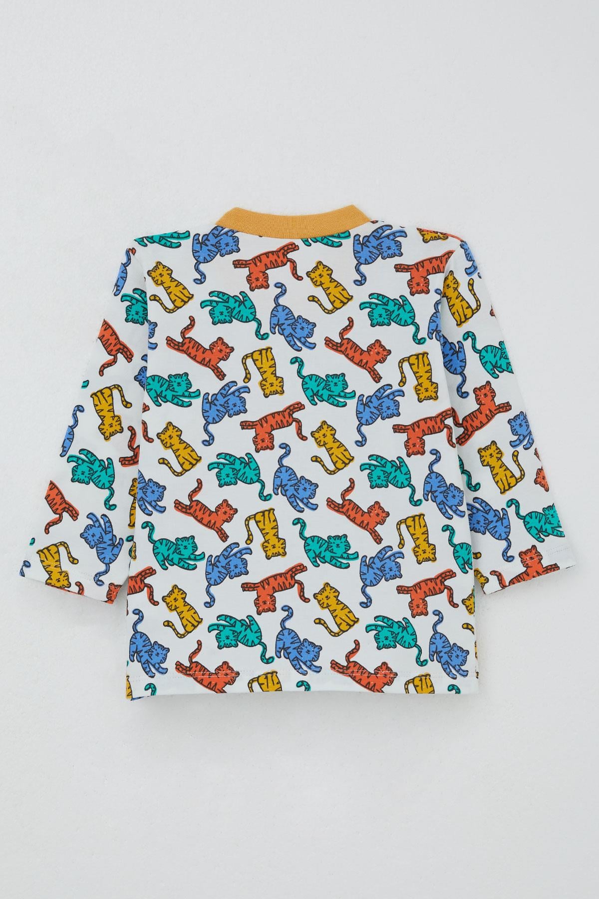 Breeze Erkek Bebek Pijama Takımı Renkli Kedicik Desenli Beyaz (4 Ay-1 Yaş)