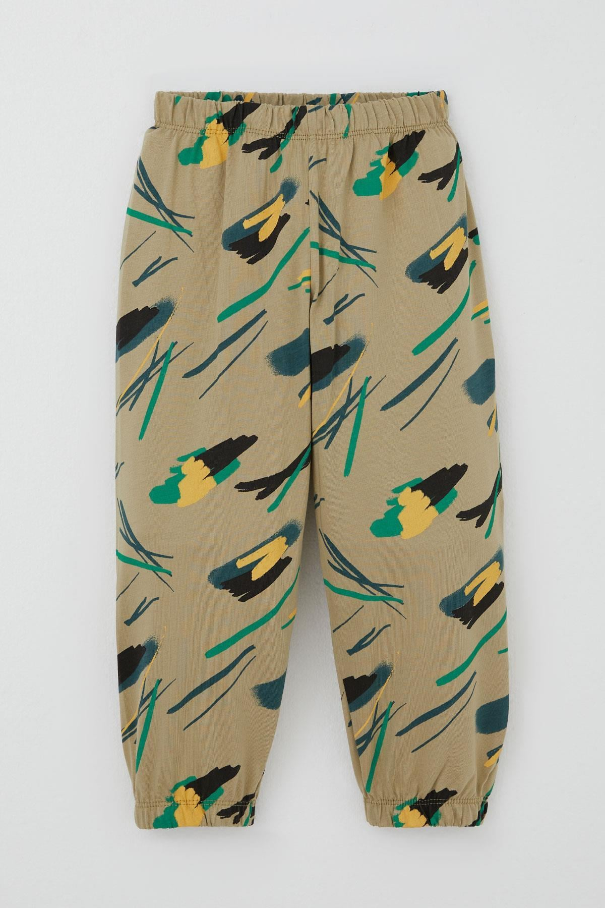 Breeze Erkek Bebek Pijama Takımı Renkli Fırça Vuruşu Haki Yeşil (9 Ay-2 Yaş)