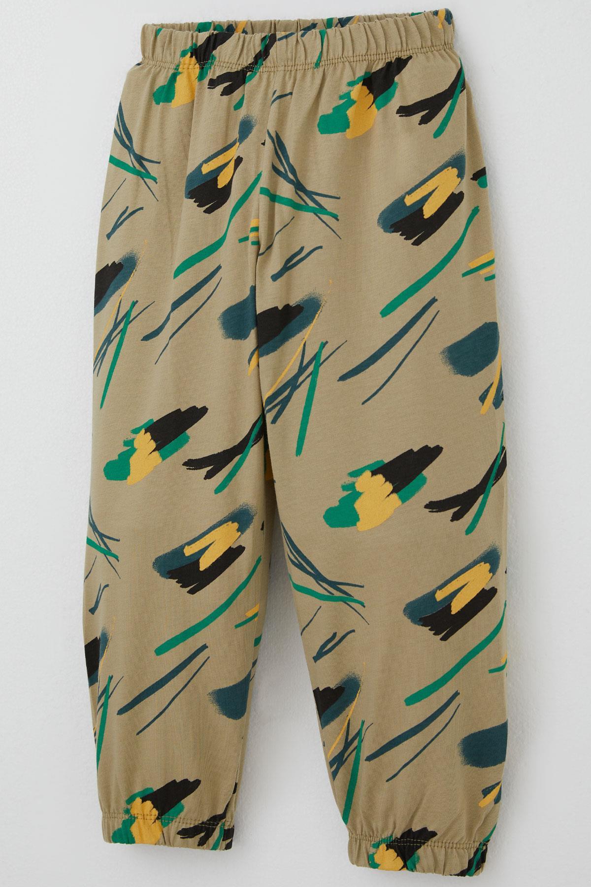 Breeze Erkek Bebek Pijama Takımı Renkli Fırça Vuruşu Haki Yeşil (9 Ay-3 Yaş)