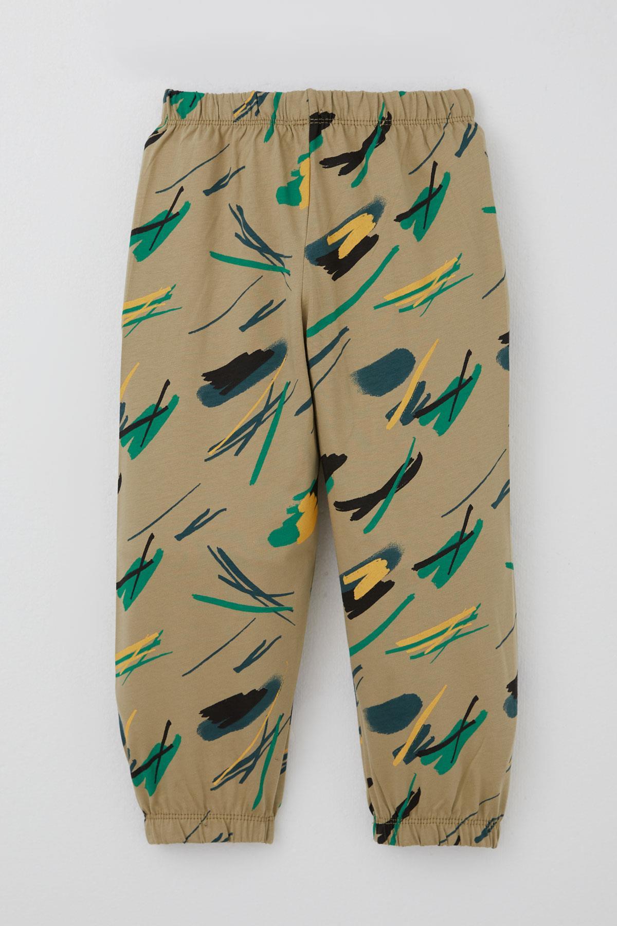 Breeze Erkek Bebek Pijama Takımı Renkli Fırça Vuruşu Haki Yeşil (9 Ay-3 Yaş)