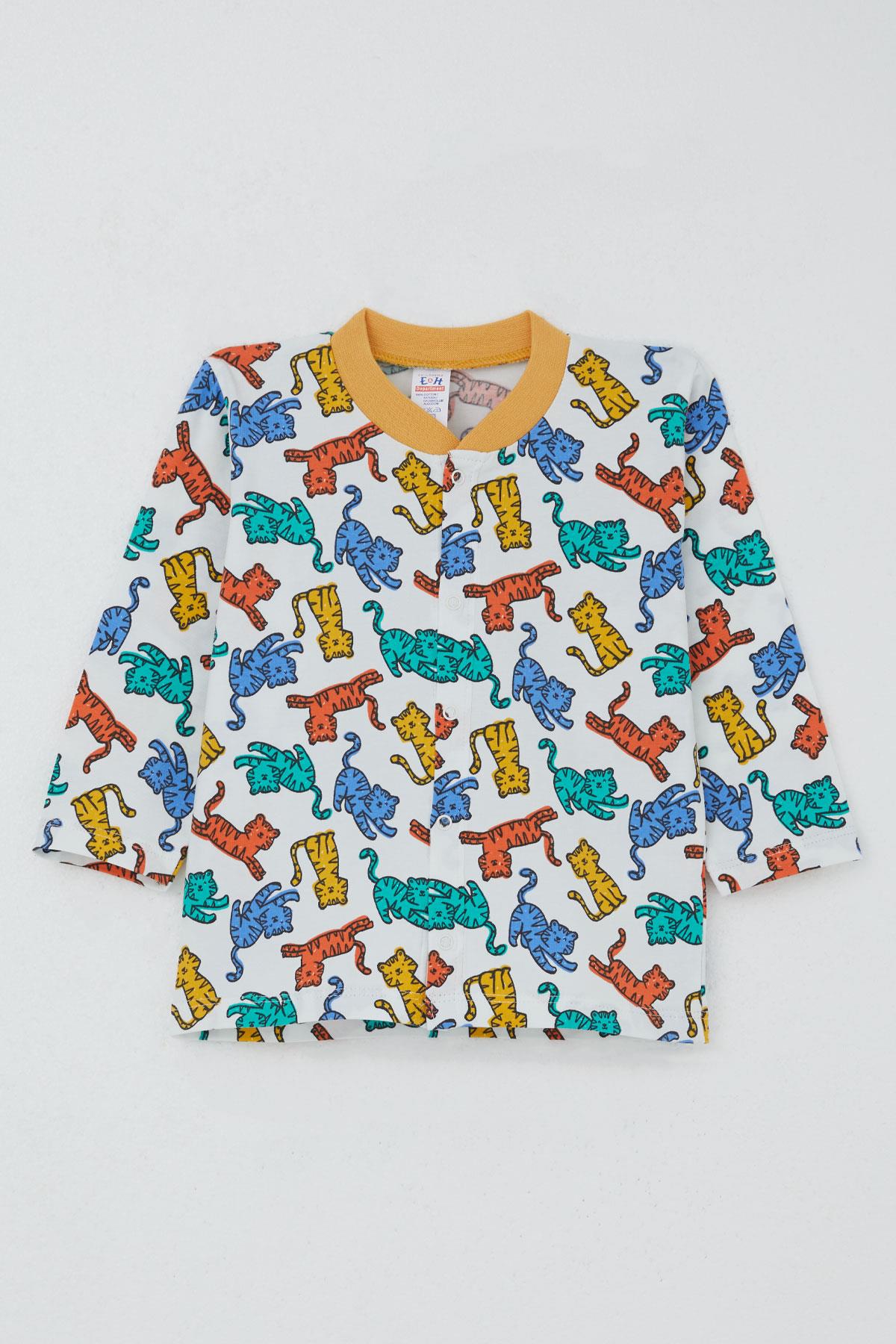 Breeze Erkek Bebek Pijama Takımı Renkli Kedicik Desenli Beyaz (4 Ay-1 Yaş)
