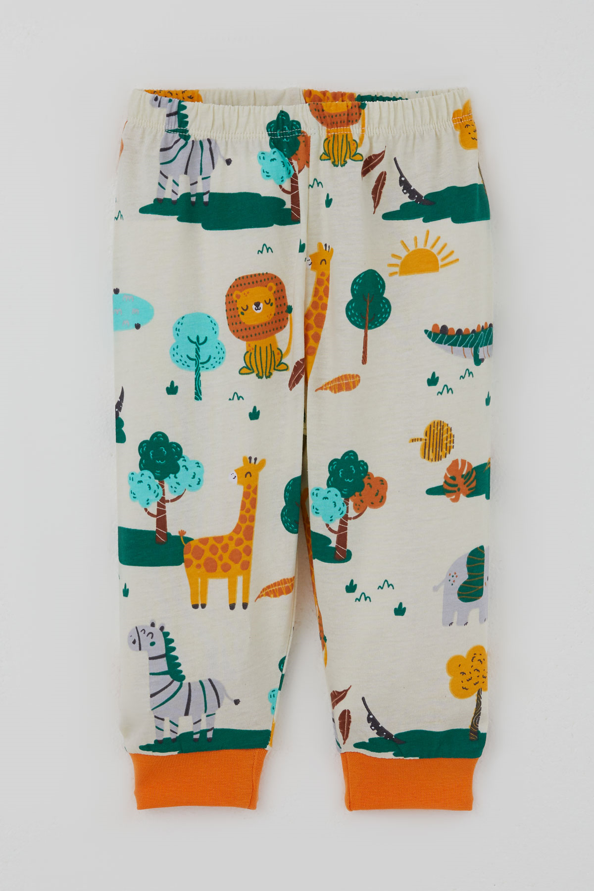 Breeze Erkek Bebek Pijama Takımı Safari Temalı Sevimli Hayvancıklar Desenli Önden Çıtçıtlı Sarı (4 Ay-1 Yaş)