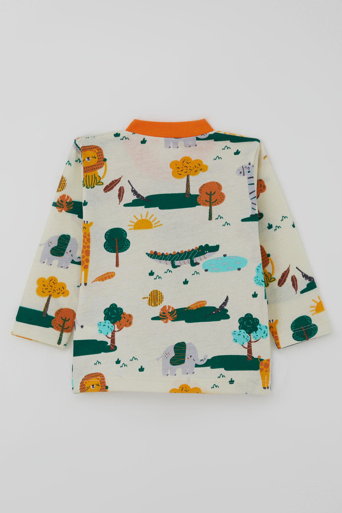 Breeze Erkek Bebek Pijama Takımı Safari Temalı Sevimli Hayvancıklar Desenli Önden Çıtçıtlı Sarı (4 Ay-1 Yaş)
