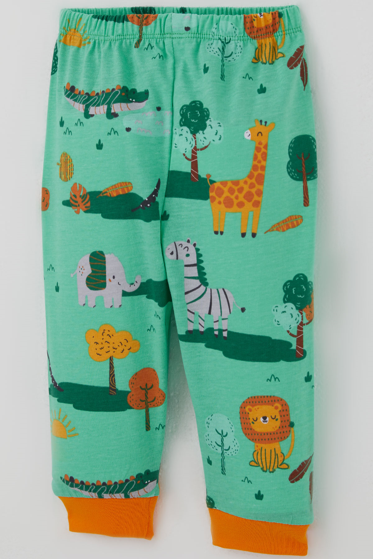 Breeze Erkek Bebek Pijama Takımı Safari Temalı Sevimli Hayvancıklar Desenli Önden Çıtçıtlı Yeşil (4 Ay-1 Yaş)