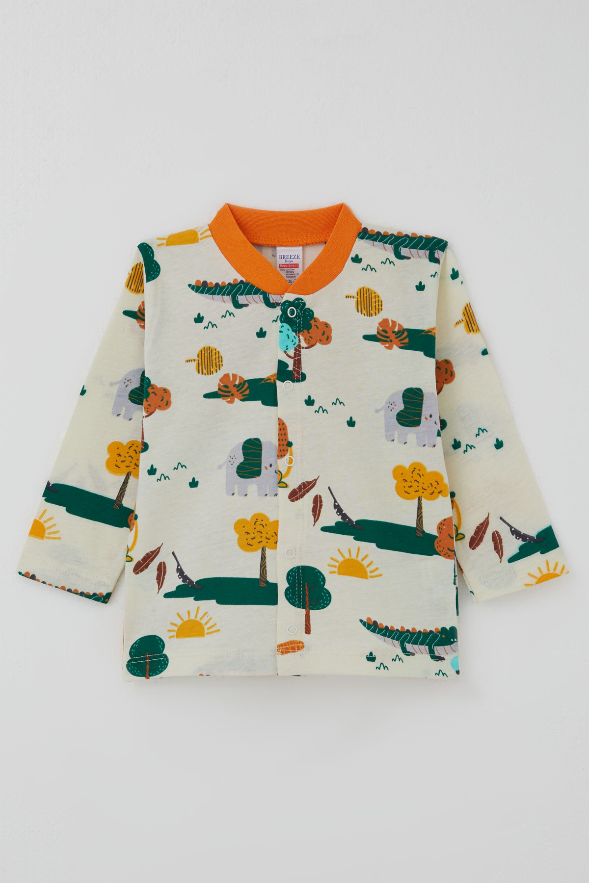 Breeze Erkek Bebek Pijama Takımı Safari Temalı Sevimli Hayvancıklar Desenli Önden Çıtçıtlı Sarı (4 Ay-1 Yaş)