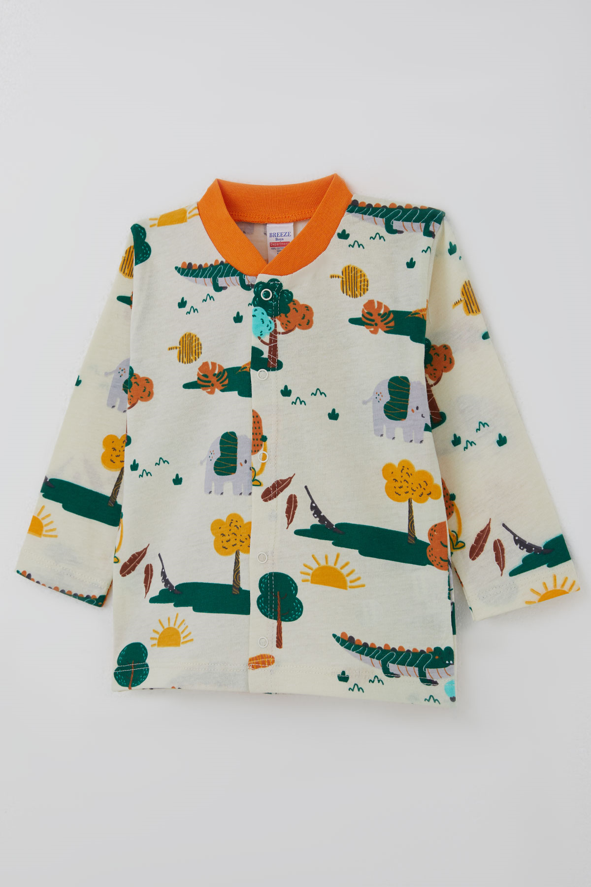 Breeze Erkek Bebek Pijama Takımı Safari Temalı Sevimli Hayvancıklar Desenli Önden Çıtçıtlı Sarı (4 Ay-1 Yaş)