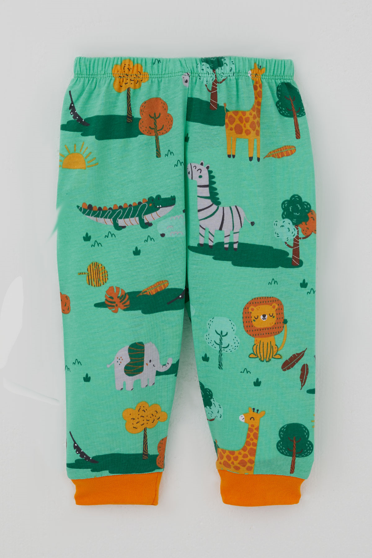 Breeze Erkek Bebek Pijama Takımı Safari Temalı Sevimli Hayvancıklar Desenli Önden Çıtçıtlı Yeşil (4 Ay-1 Yaş)