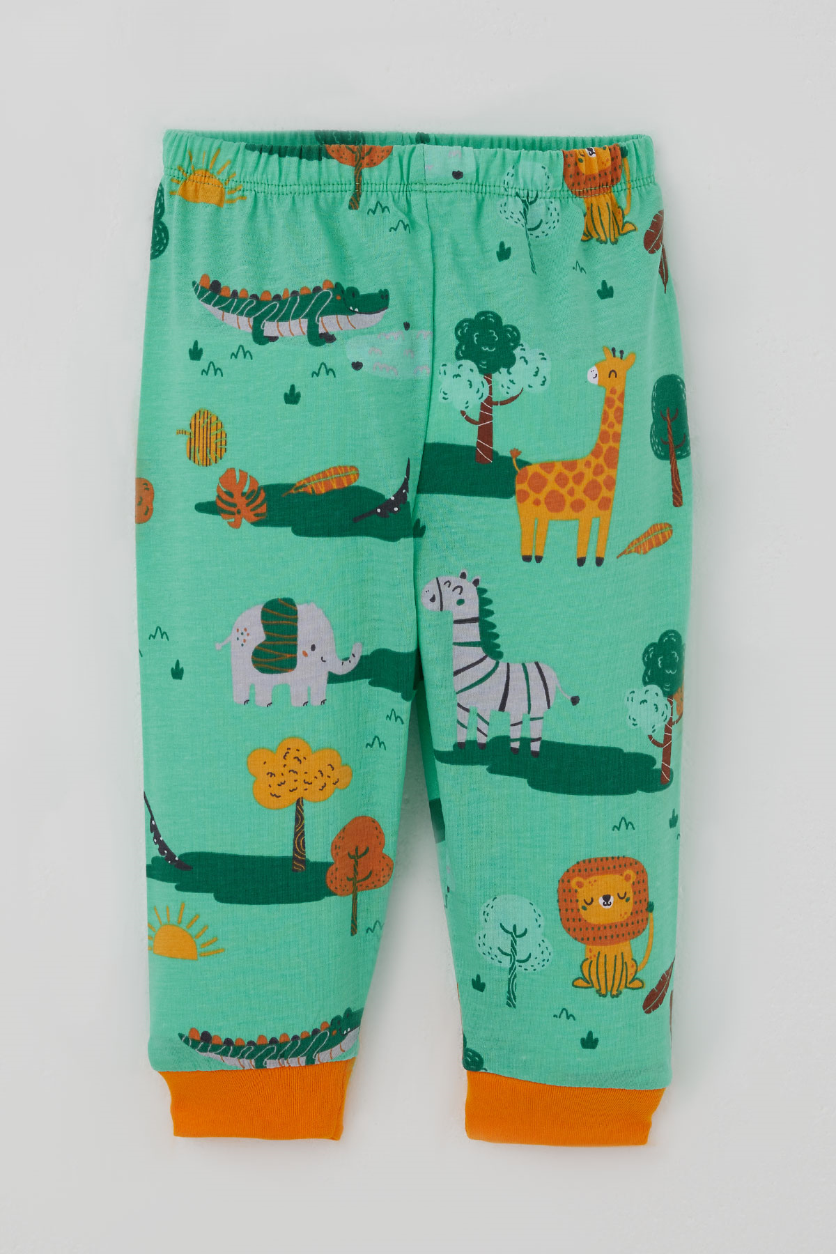 Breeze Erkek Bebek Pijama Takımı Safari Temalı Sevimli Hayvancıklar Desenli Önden Çıtçıtlı Yeşil (4 Ay-1 Yaş)