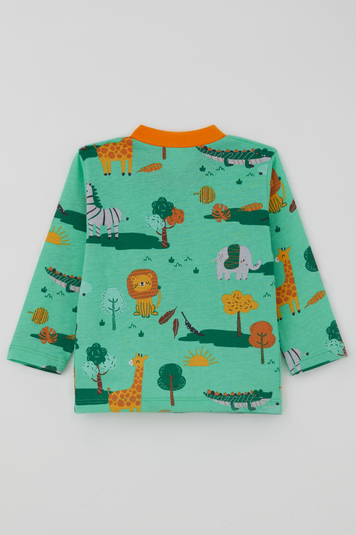 Breeze Erkek Bebek Pijama Takımı Safari Temalı Sevimli Hayvancıklar Desenli Önden Çıtçıtlı Yeşil (4 Ay-1 Yaş)