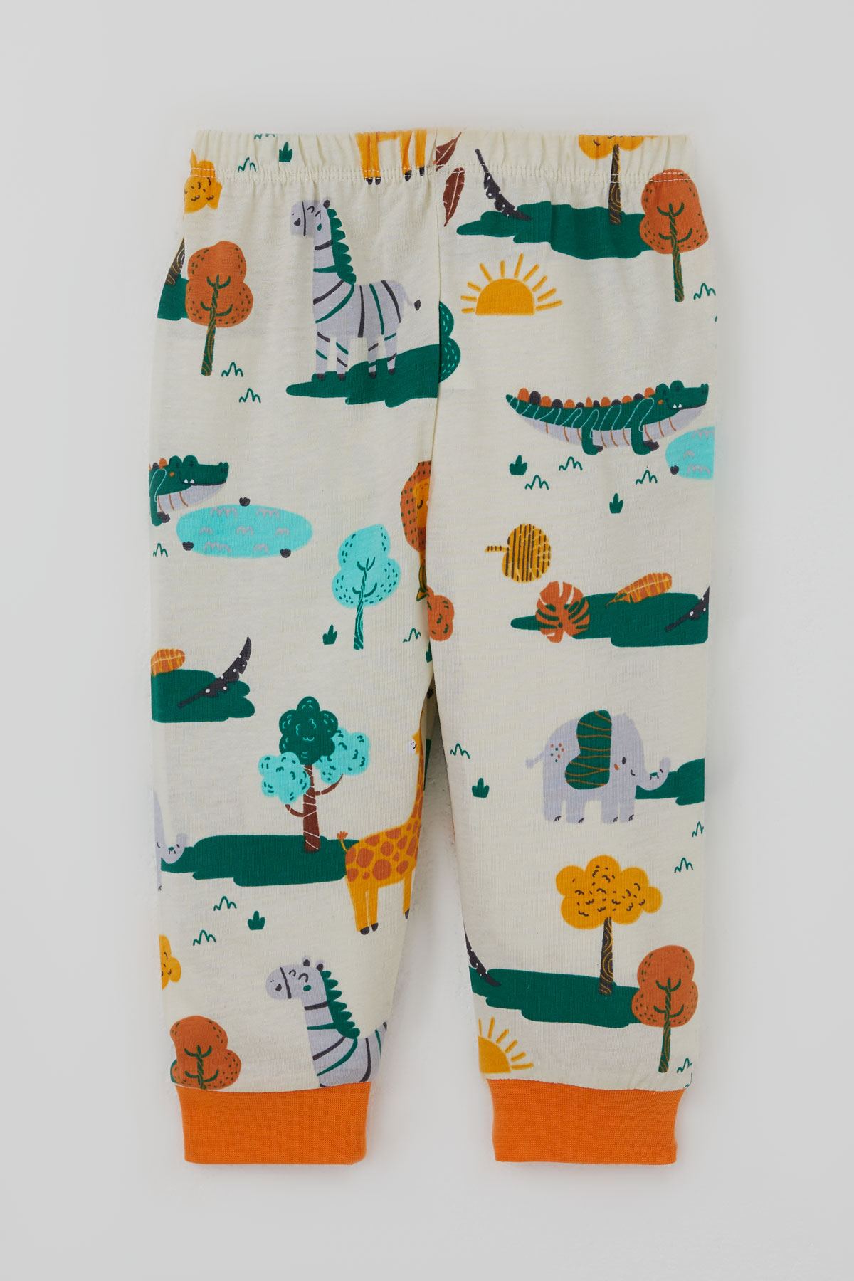 Breeze Erkek Bebek Pijama Takımı Safari Temalı Sevimli Hayvancıklar Desenli Önden Çıtçıtlı Sarı (4 Ay-1 Yaş)