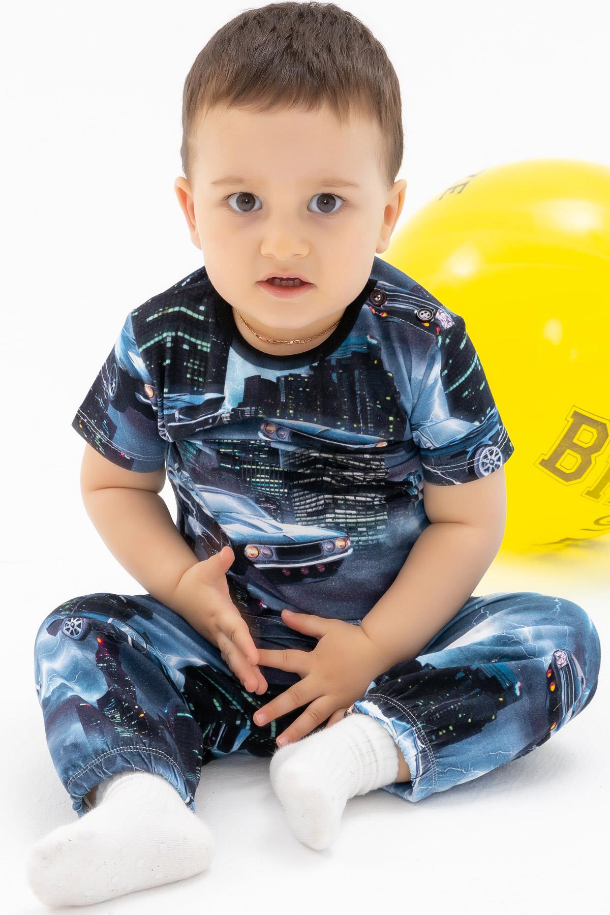 Breeze Erkek Bebek Pijama Takımı Şehir Temalı Karışık Renk (9 Ay)