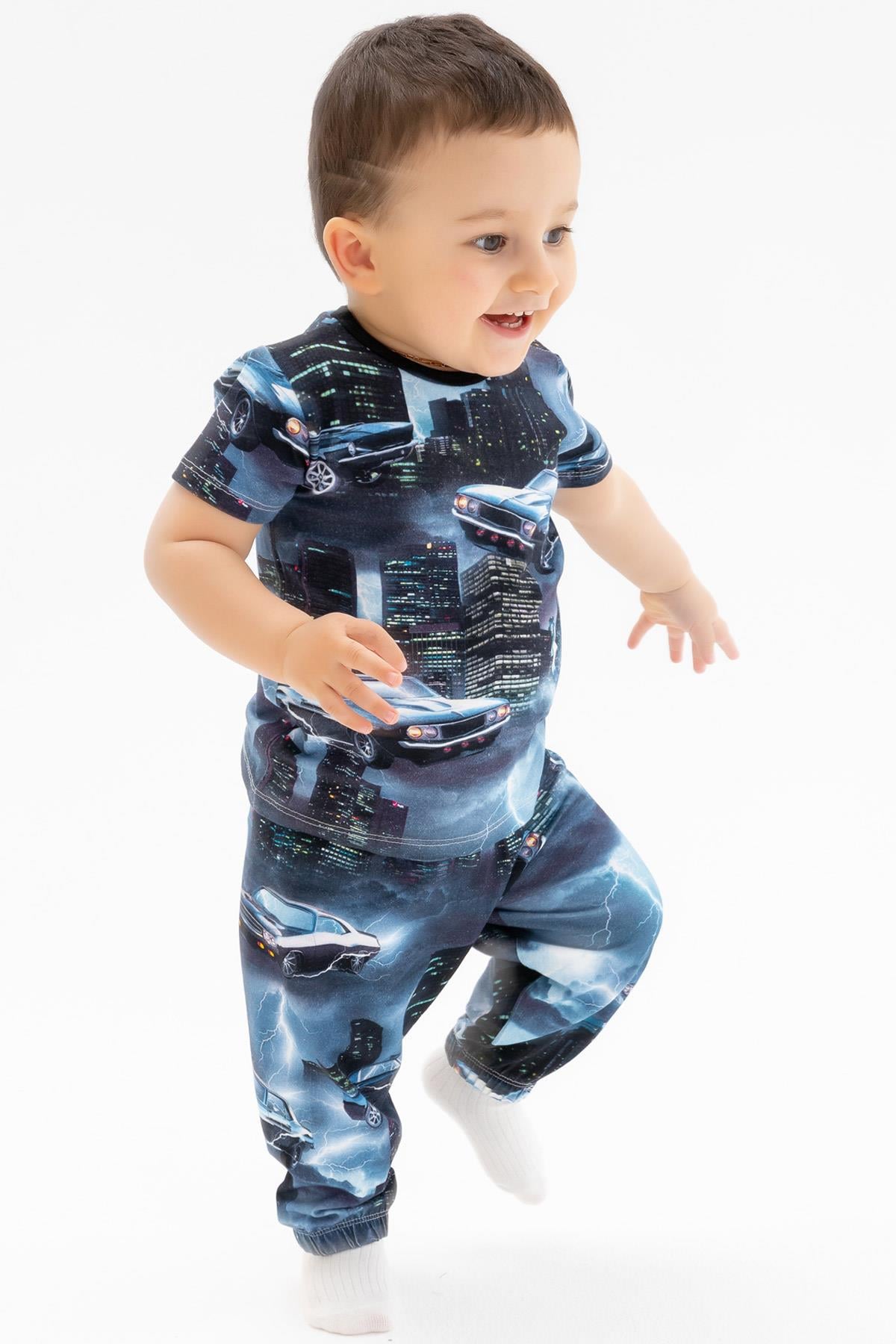 Breeze Erkek Bebek Pijama Takımı Şehir Temalı Karışık Renk (9 Ay)