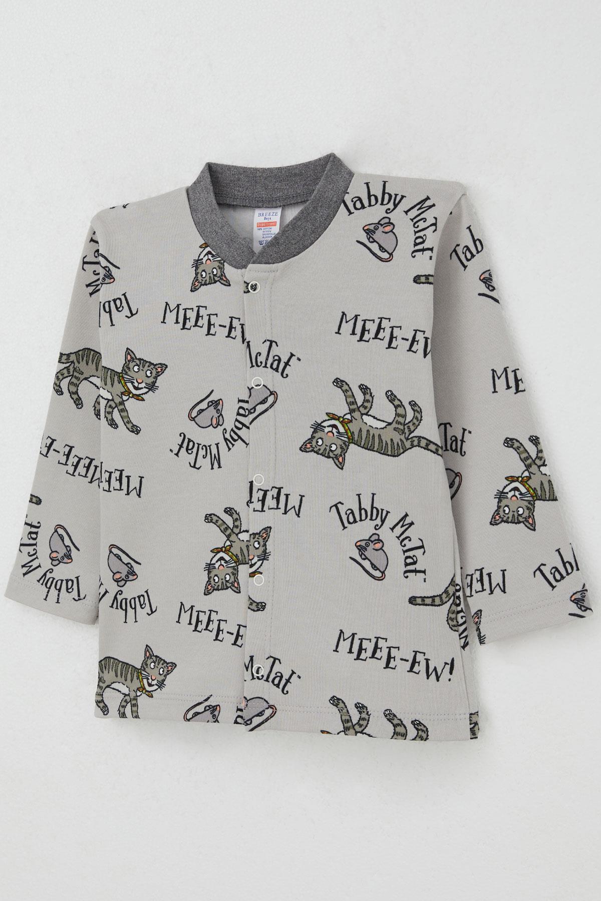 Breeze Erkek Bebek Pijama Takımı Sevimli Kedi Ve Farecik Desenli Gri (0 Ay-1 Yaş)