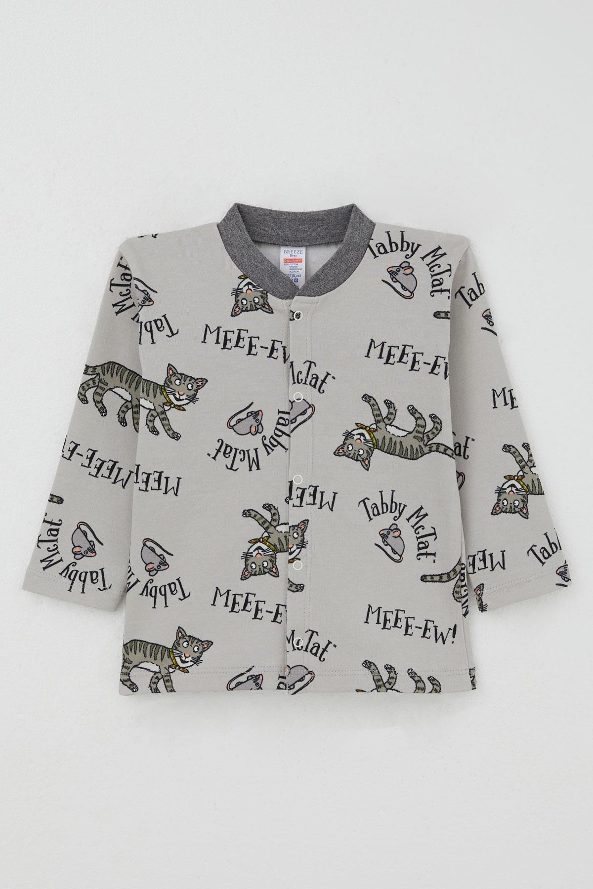 Breeze Erkek Bebek Pijama Takımı Sevimli Kedi Ve Farecik Desenli Gri (0 Ay-1 Yaş)