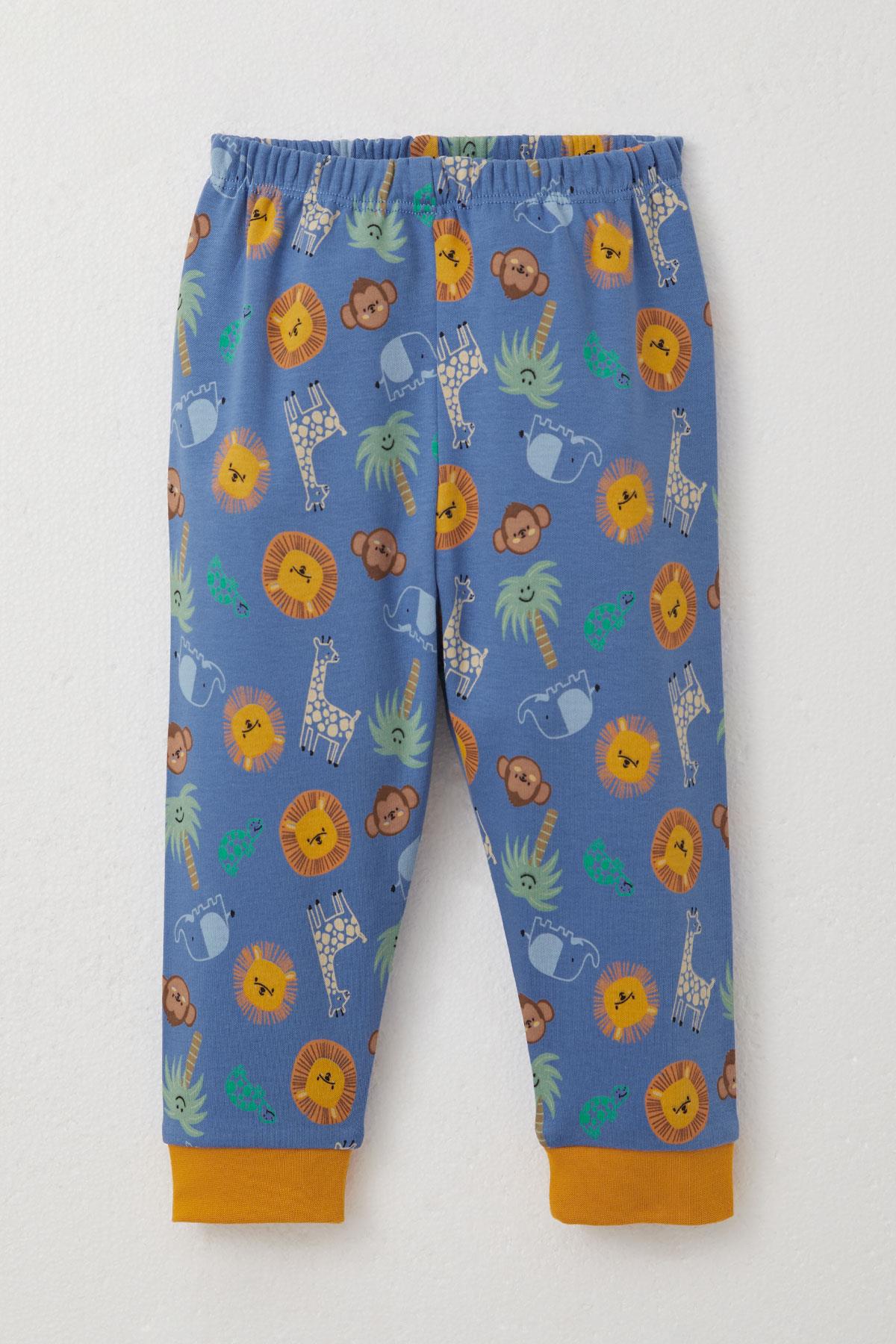 Breeze Erkek Bebek Pijama Takımı Sevimli Hayvanlar Alemi Temalı Mavi (4 Ay-1 Yaş)