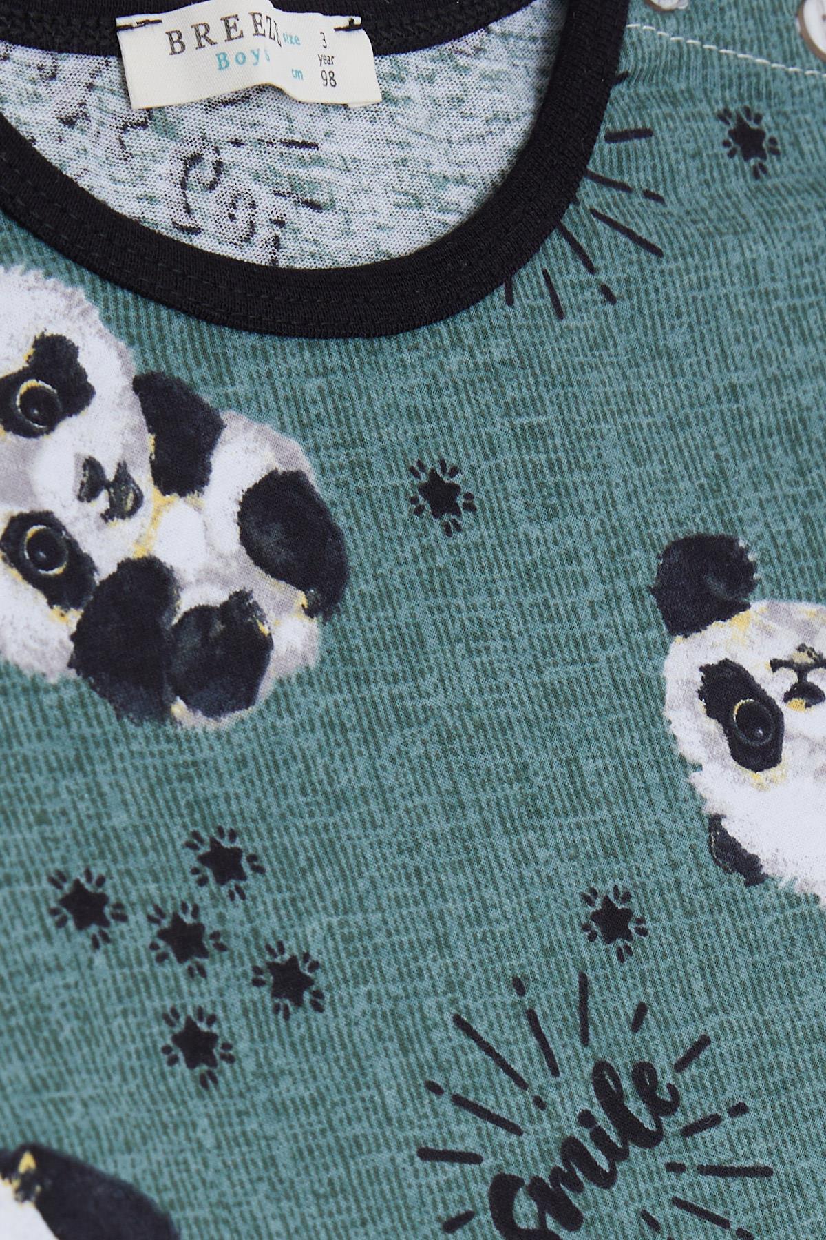 Breeze Erkek Bebek Pijama Takımı Sevimli Panda Desenli Mint Yeşili (9 Ay-3 Yaş)