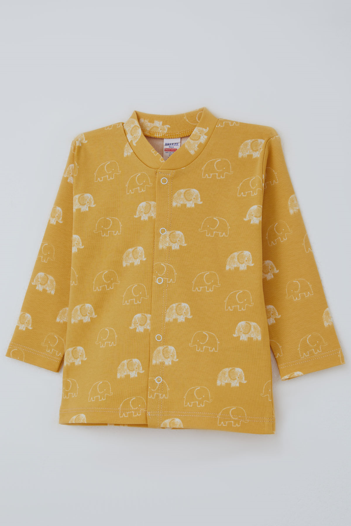 Breeze Erkek Bebek  Pijama Takımı Sevimli  Bebek Fil Desenli Önden Çıtçıtlı Hardal Sarı (4 Ay - 1 Yaş)