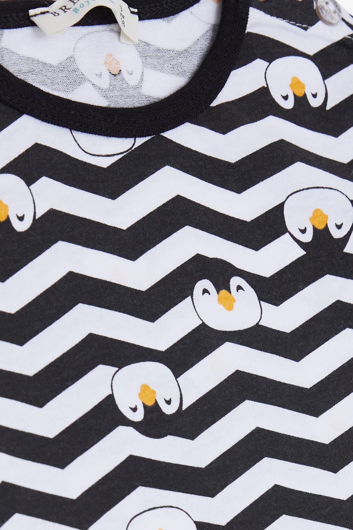 Breeze Erkek Bebek Pijama Takımı Sevimli Penguen Desenli Siyah (9 Ay-3 Yaş)