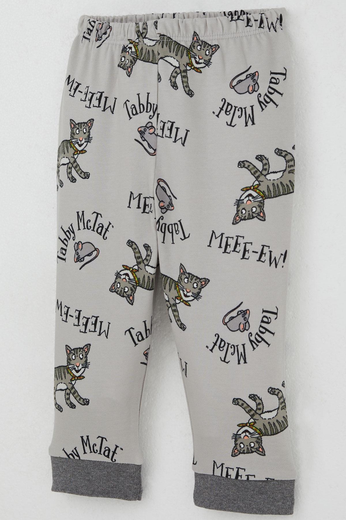 Breeze Erkek Bebek Pijama Takımı Sevimli Kedi Ve Farecik Desenli Gri (0 Ay-1 Yaş)