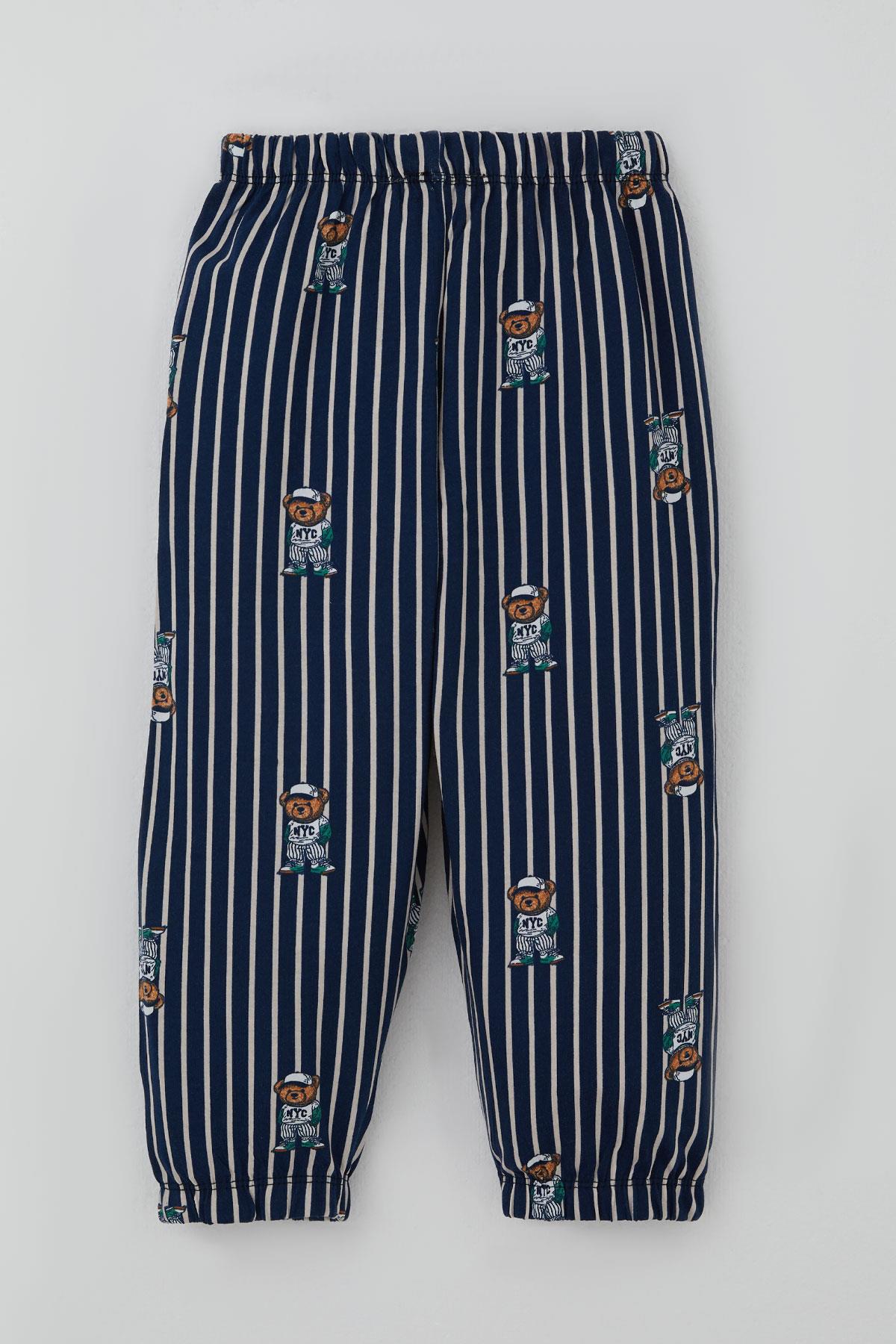 Breeze Erkek Bebek Pijama Takımı Sevimli Ayıcık Figürlü Lacivert (9 Ay-3 Yaş)