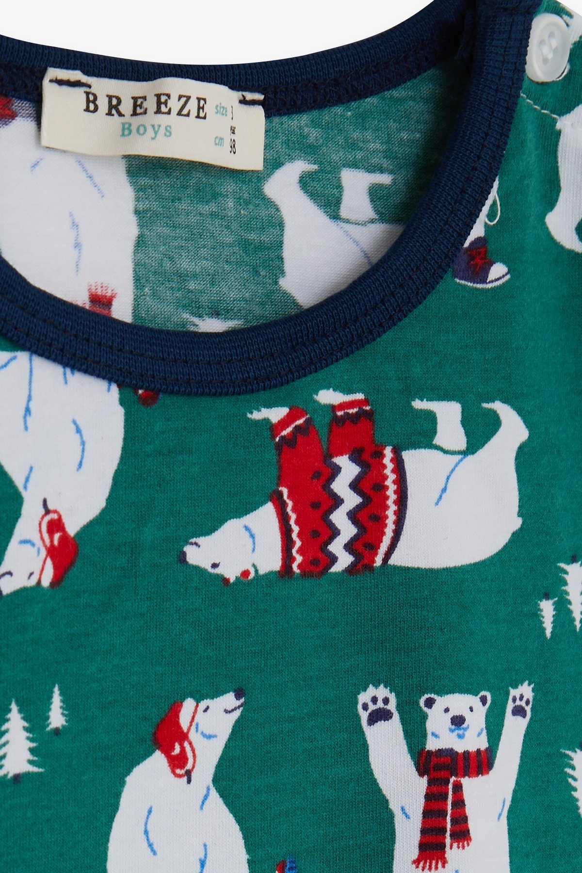 Breeze Erkek Bebek Pijama Takımı Sevimli Kutup Ayısı Desenli Yeşil (9 Ay-3 Yaş)