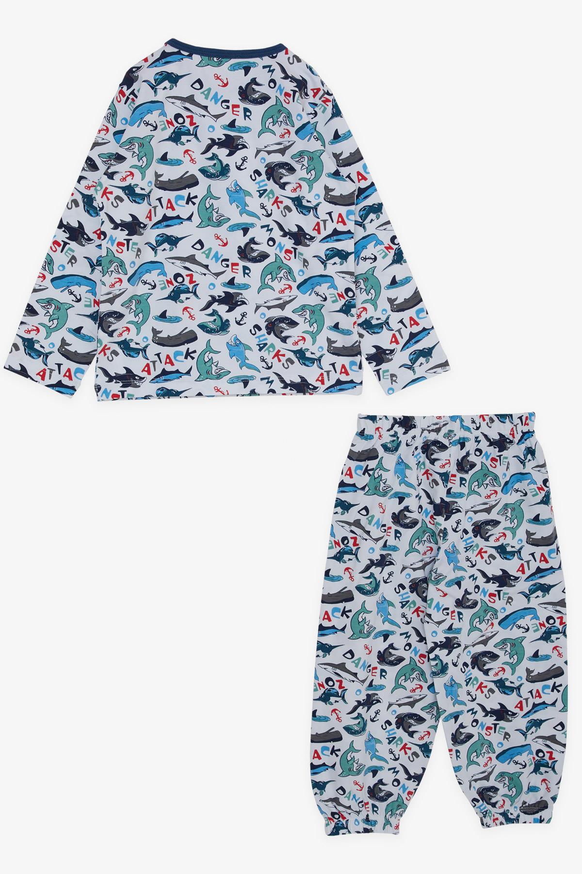 Breeze Erkek Bebek Pijama Takımı Sevimli Köpek Balığı Desenli Beyaz (9 Ay-3 Yaş)