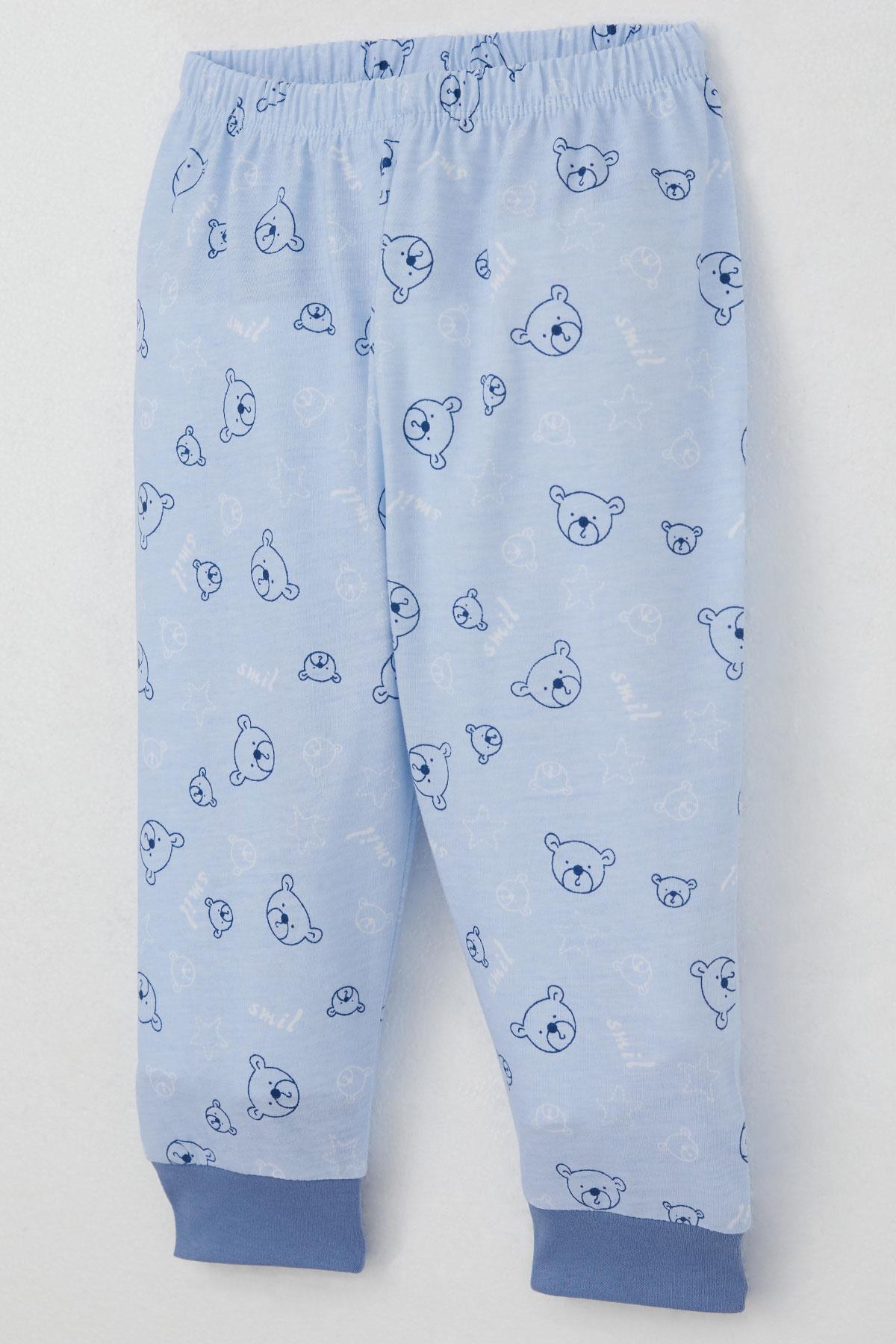 Breeze Erkek Bebek Pijama Takımı Sevimli Ayıcık Figürlü Yıldız Desenli Mavi (4 Ay-1 Yaş)