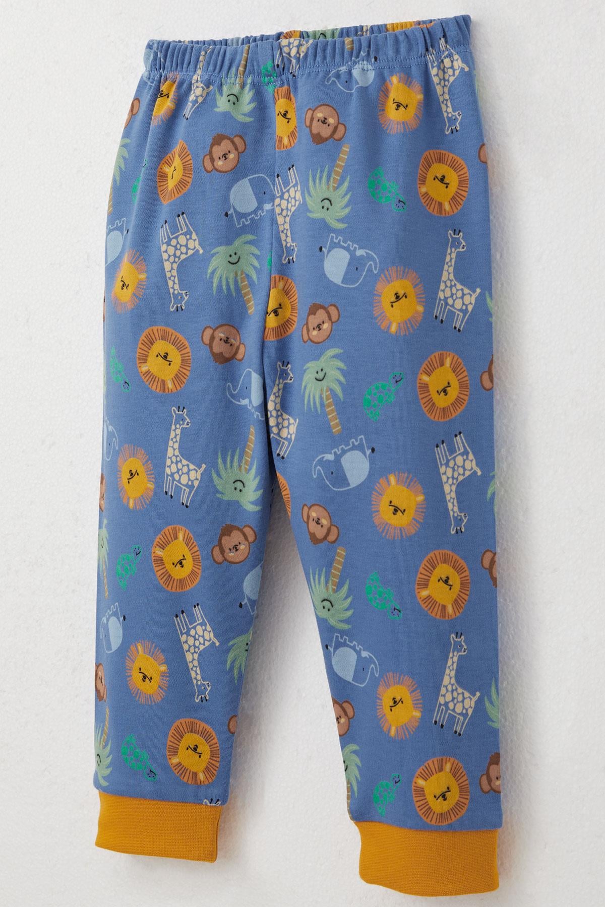 Breeze Erkek Bebek Pijama Takımı Sevimli Hayvanlar Alemi Temalı Mavi (4 Ay-1 Yaş)