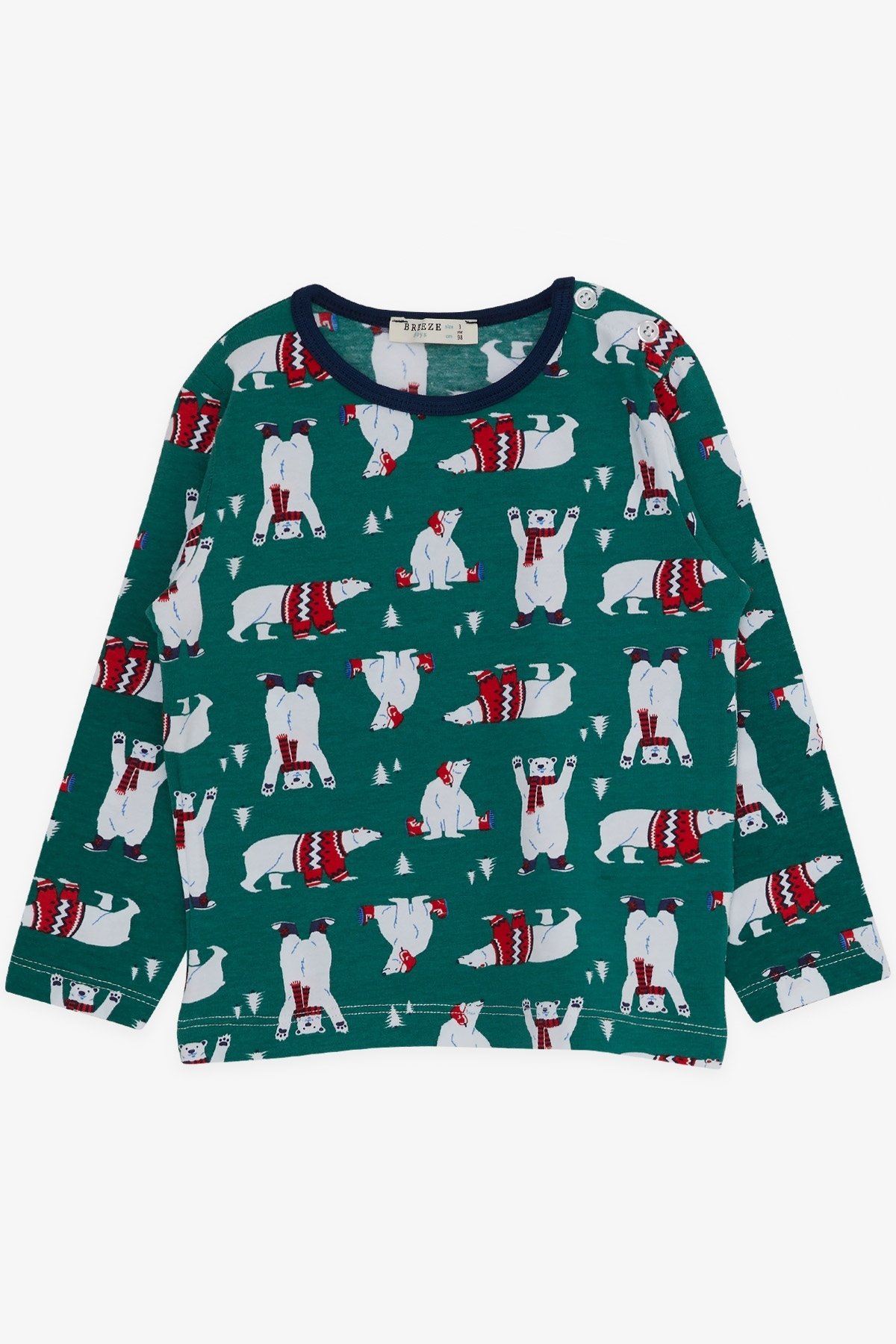 Breeze Erkek Bebek Pijama Takımı Sevimli Kutup Ayısı Desenli Yeşil (9 Ay-3 Yaş)