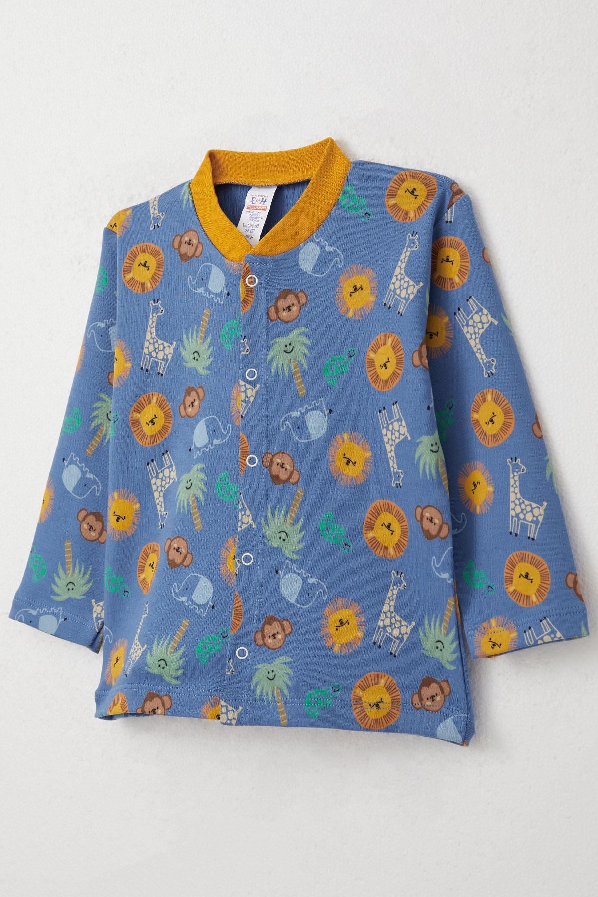 Breeze Erkek Bebek Pijama Takımı Sevimli Hayvanlar Alemi Temalı Mavi (4 Ay-1 Yaş)
