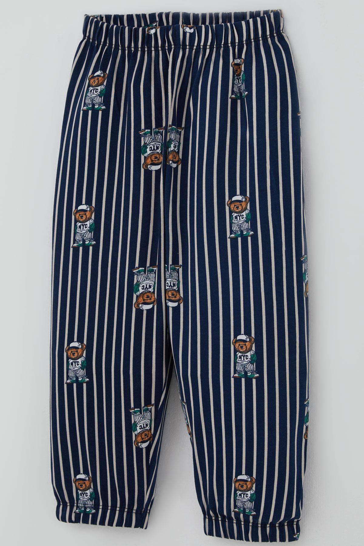 Breeze Erkek Bebek Pijama Takımı Sevimli Ayıcık Figürlü Lacivert (9 Ay-3 Yaş)