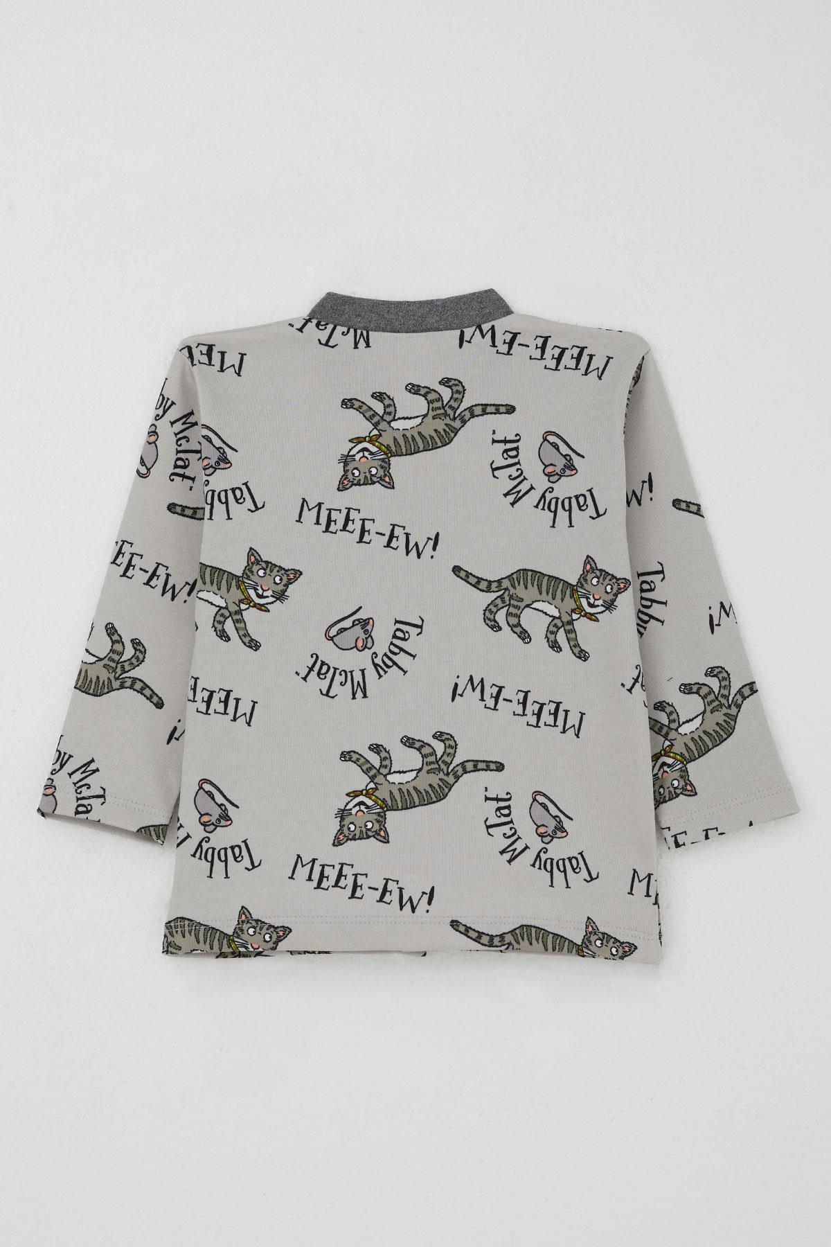 Breeze Erkek Bebek Pijama Takımı Sevimli Kedi Ve Farecik Desenli Gri (0 Ay-1 Yaş)