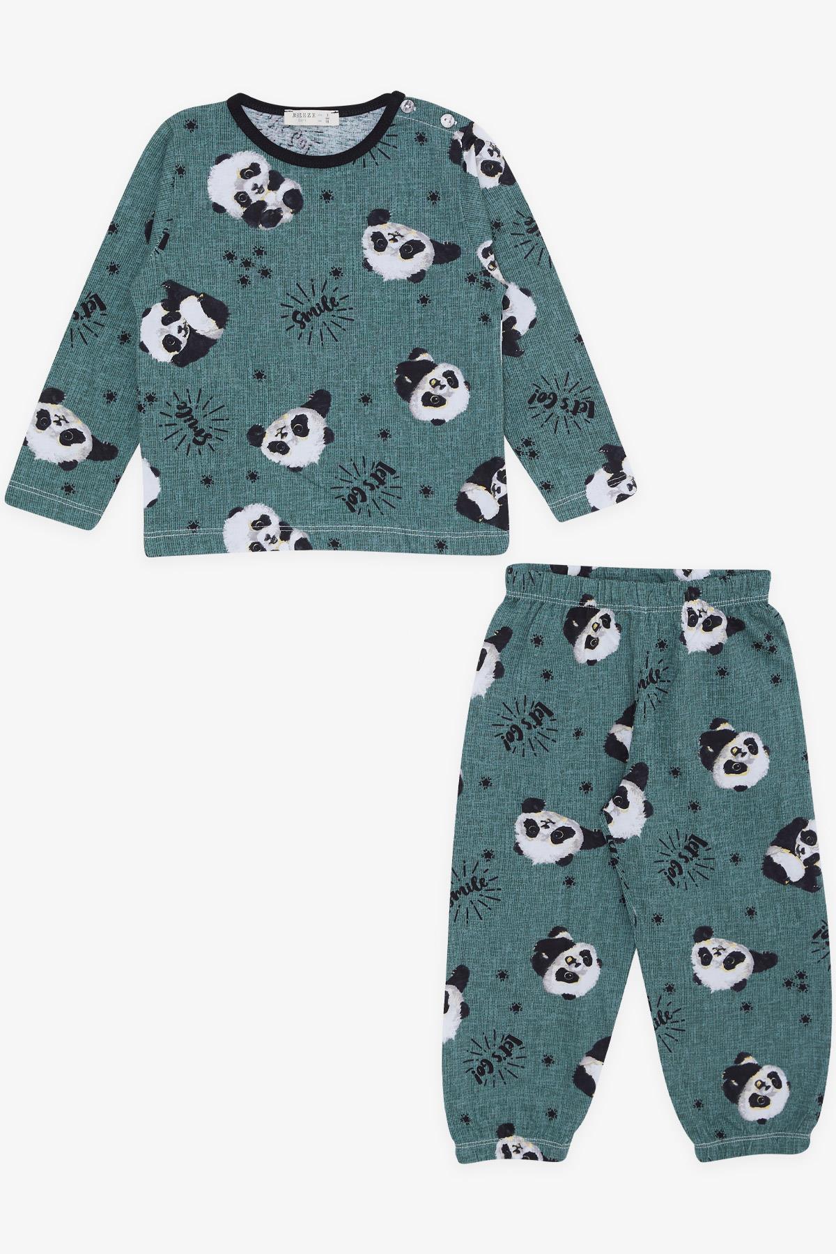 Breeze Erkek Bebek Pijama Takımı Sevimli Panda Desenli Mint Yeşili (9 Ay-3 Yaş)