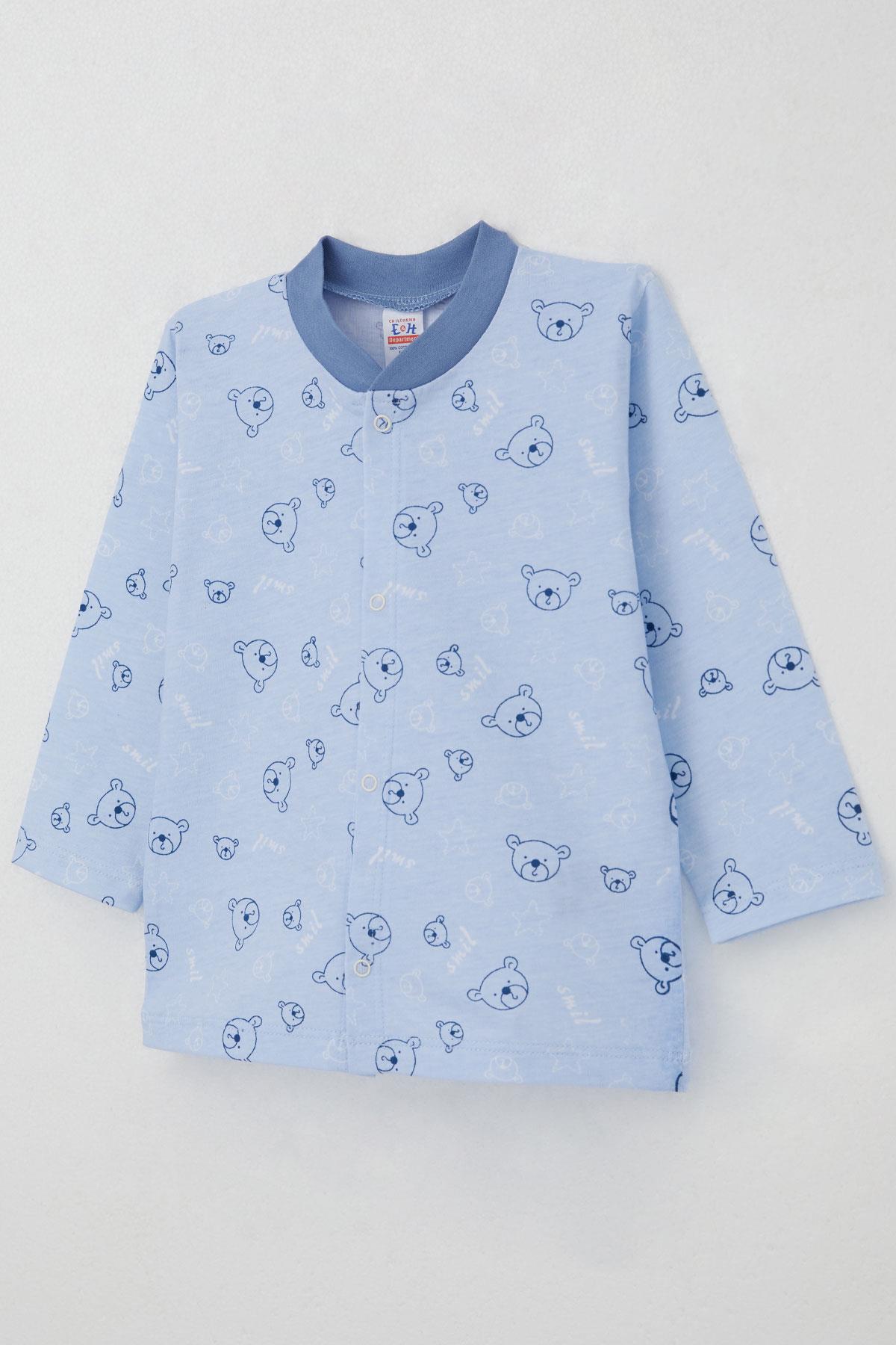 Breeze Erkek Bebek Pijama Takımı Sevimli Ayıcık Figürlü Yıldız Desenli Mavi (4 Ay-1 Yaş)