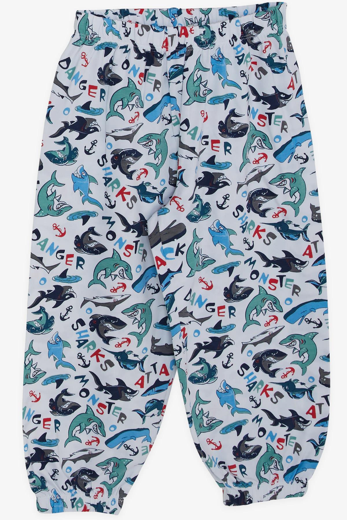Breeze Erkek Bebek Pijama Takımı Sevimli Köpek Balığı Desenli Beyaz (9 Ay-3 Yaş)