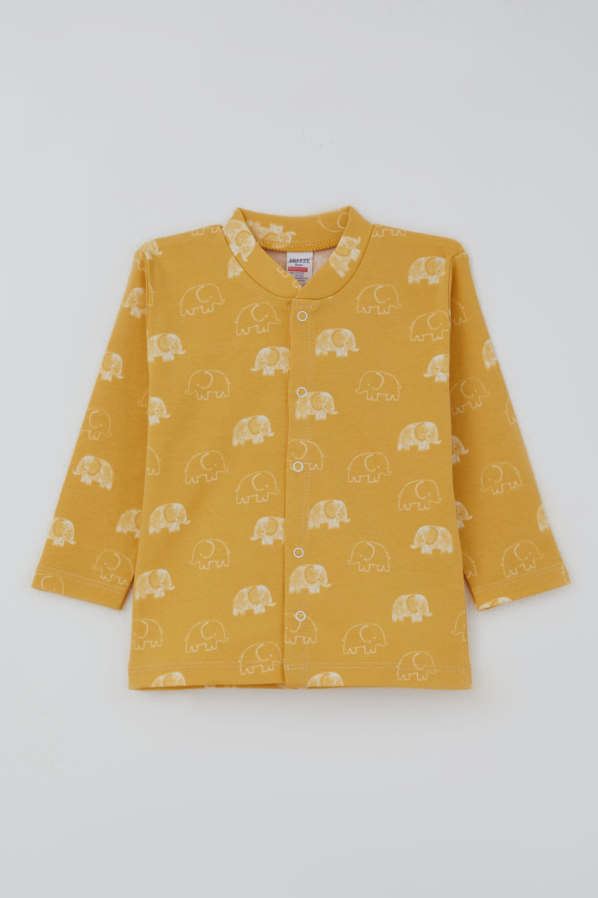 Breeze Erkek Bebek  Pijama Takımı Sevimli  Bebek Fil Desenli Önden Çıtçıtlı Hardal Sarı (4 Ay - 1 Yaş)