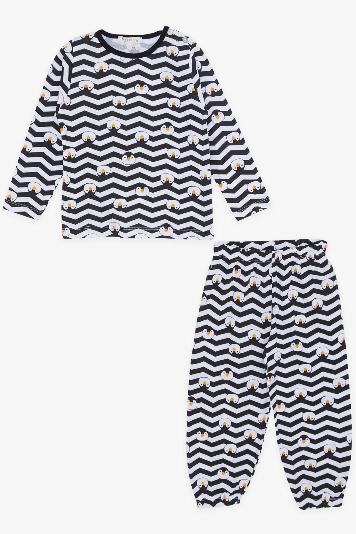 Breeze Erkek Bebek Pijama Takımı Sevimli Penguen Desenli Siyah (9 Ay-3 Yaş)