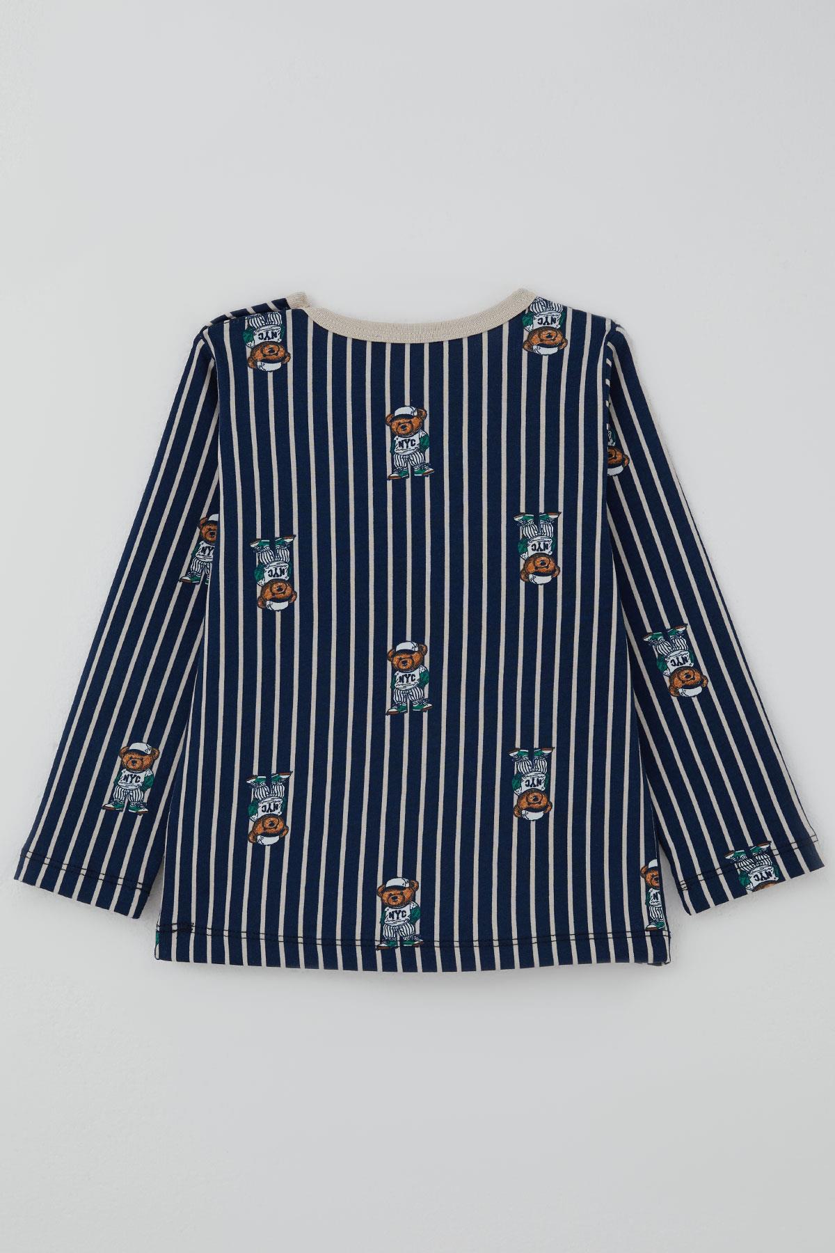 Breeze Erkek Bebek Pijama Takımı Sevimli Ayıcık Figürlü Lacivert (9 Ay-3 Yaş)
