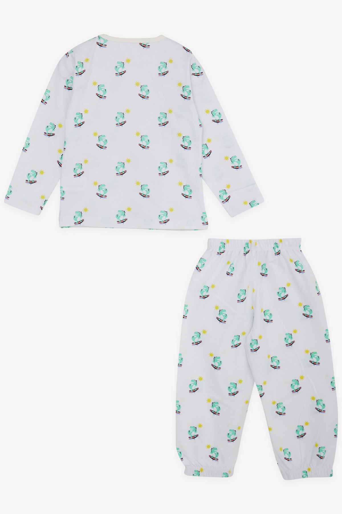 Breeze Erkek Bebek Pijama Takımı Sörfçü Dinozor Desenli Beyaz (9 Ay-3 Yaş)