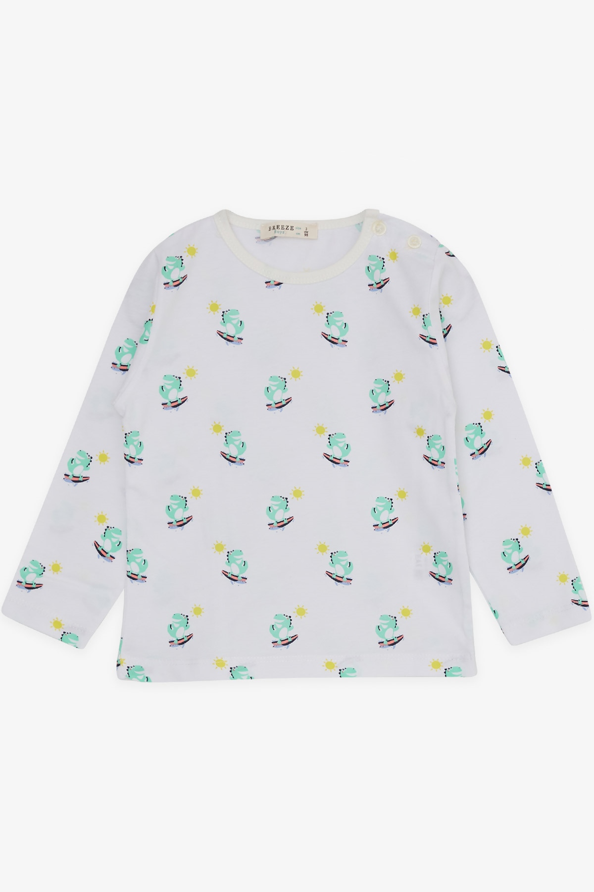 Breeze Erkek Bebek Pijama Takımı Sörfçü Dinozor Desenli Beyaz (9 Ay-3 Yaş)