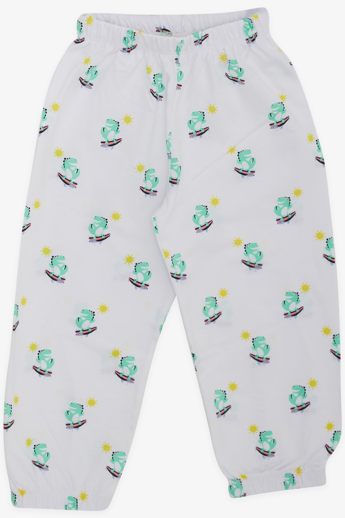 Breeze Erkek Bebek Pijama Takımı Sörfçü Dinozor Desenli Beyaz (9 Ay-3 Yaş)