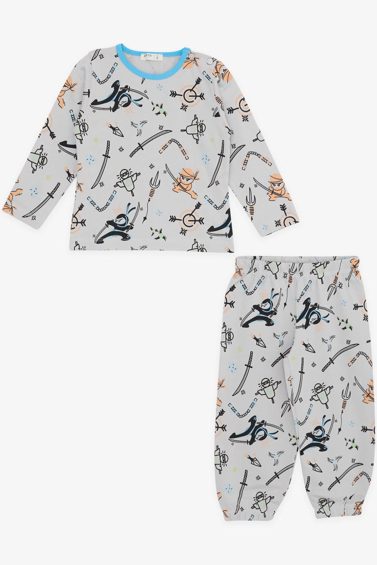 Breeze Erkek Bebek Pijama Takımı Spor Temalı Gri (9 Ay-3 Yaş)