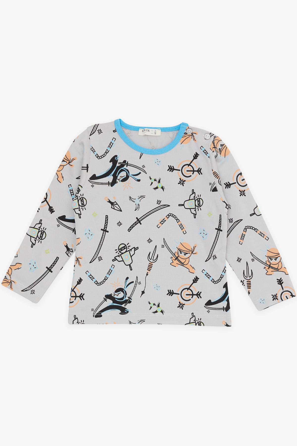Breeze Erkek Bebek Pijama Takımı Spor Temalı Gri (9 Ay-3 Yaş)
