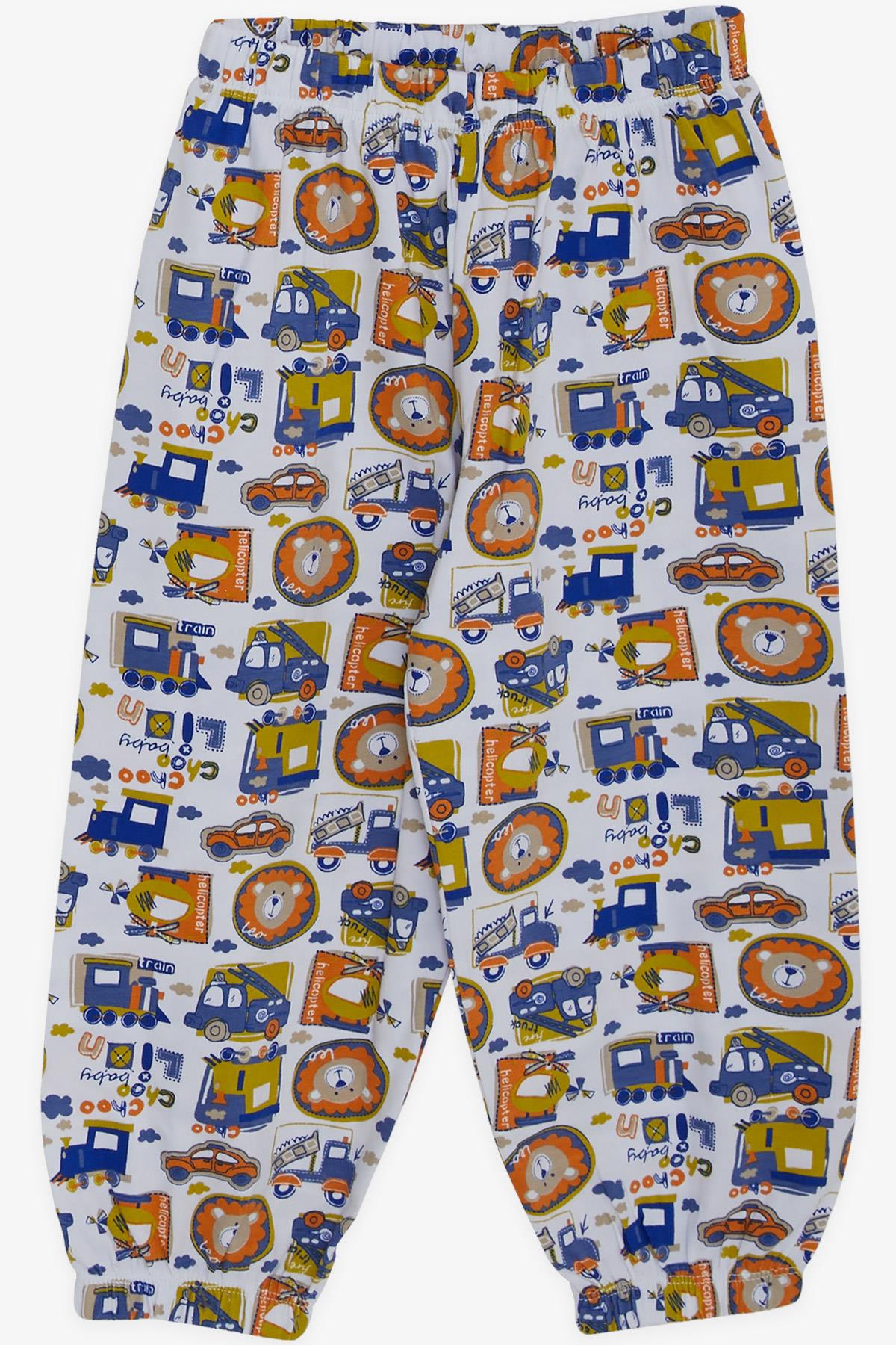 Breeze Erkek Bebek Pijama Takımı Taşıt Temalı Hayvancık Desenli Beyaz (9 Ay-3 Yaş)