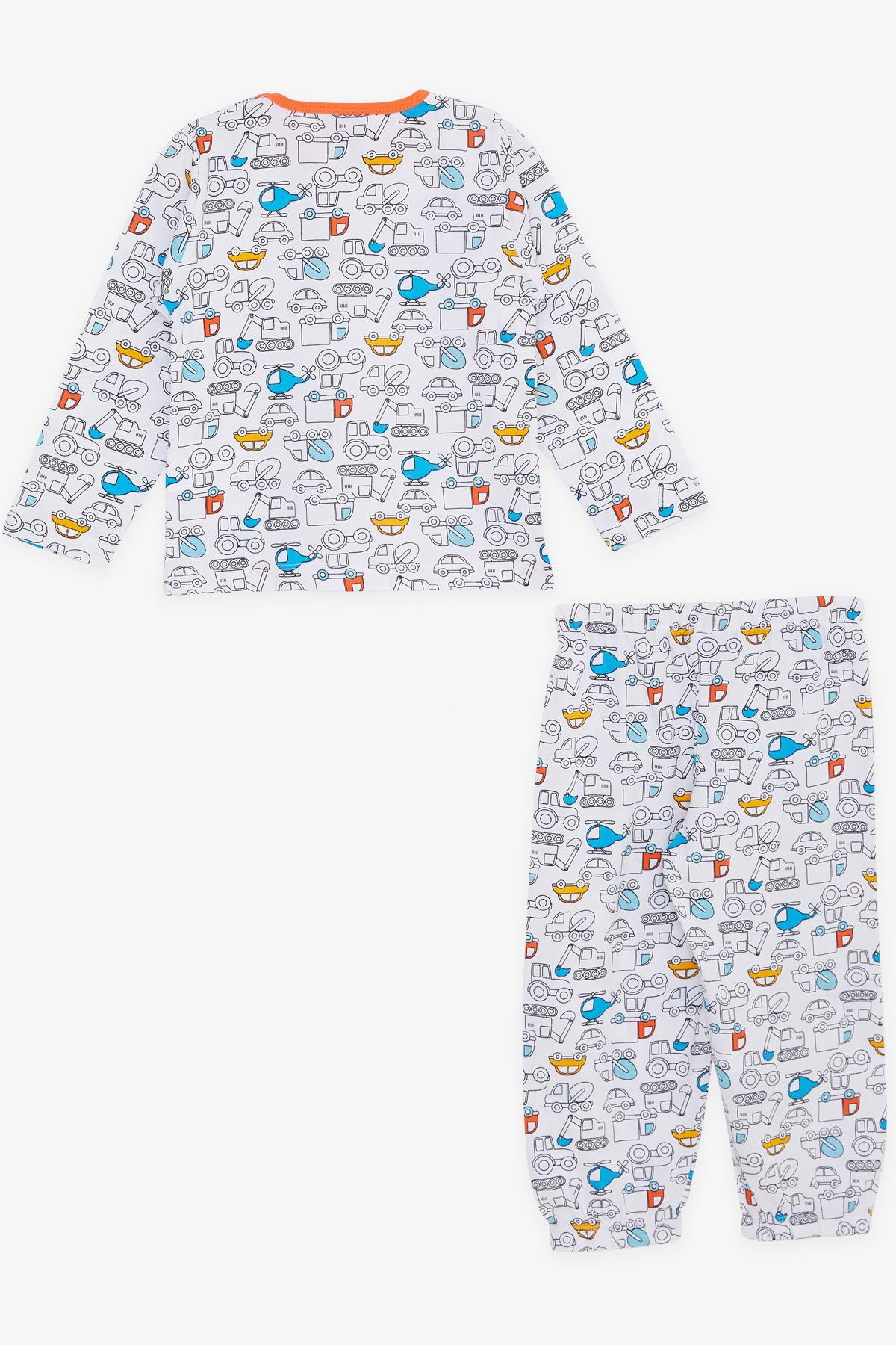 Breeze Erkek Bebek Pijama Takımı Taşıt Desenli Beyaz (9 Ay-3 Yaş)