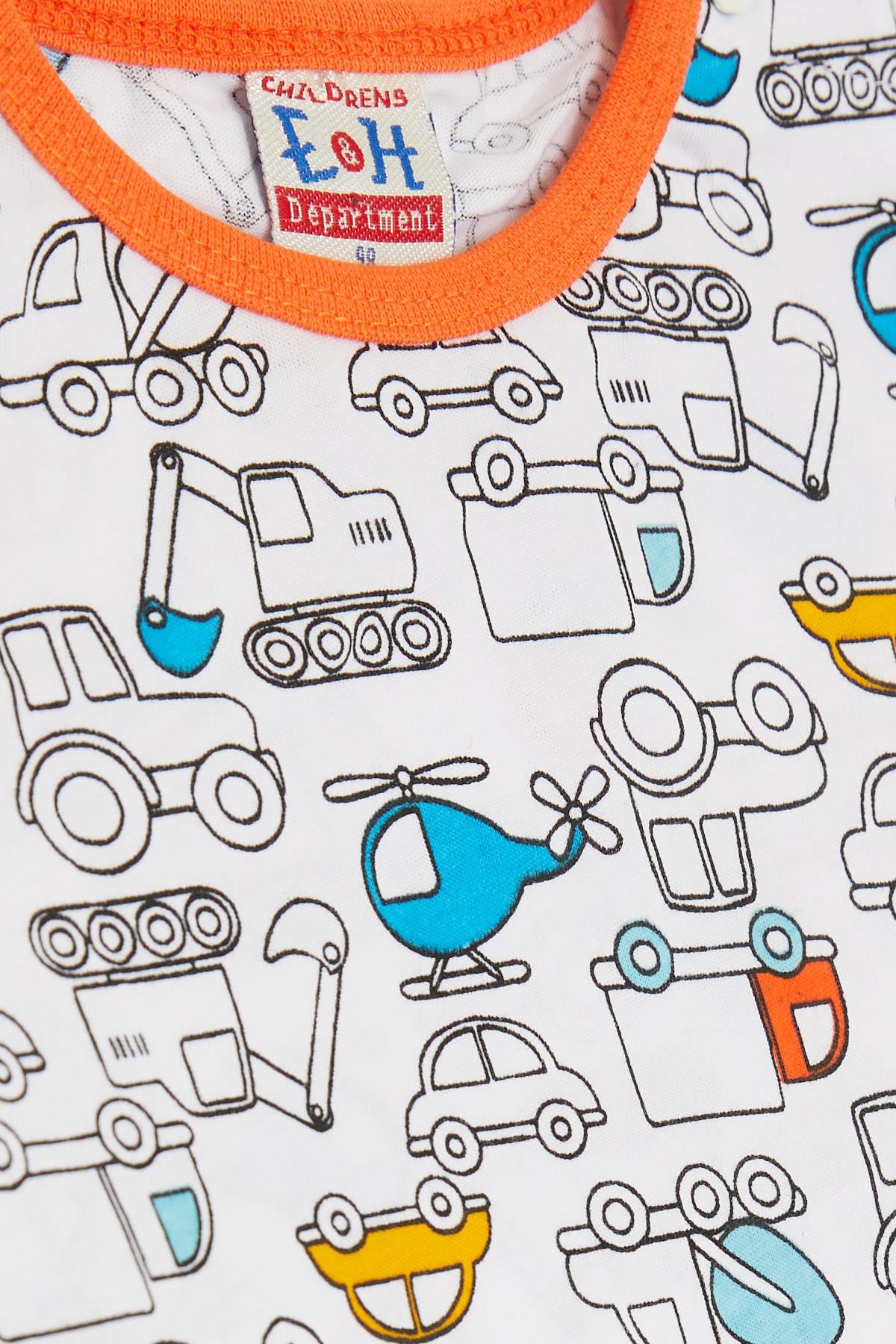Breeze Erkek Bebek Pijama Takımı Taşıt Desenli Beyaz (9 Ay-3 Yaş)