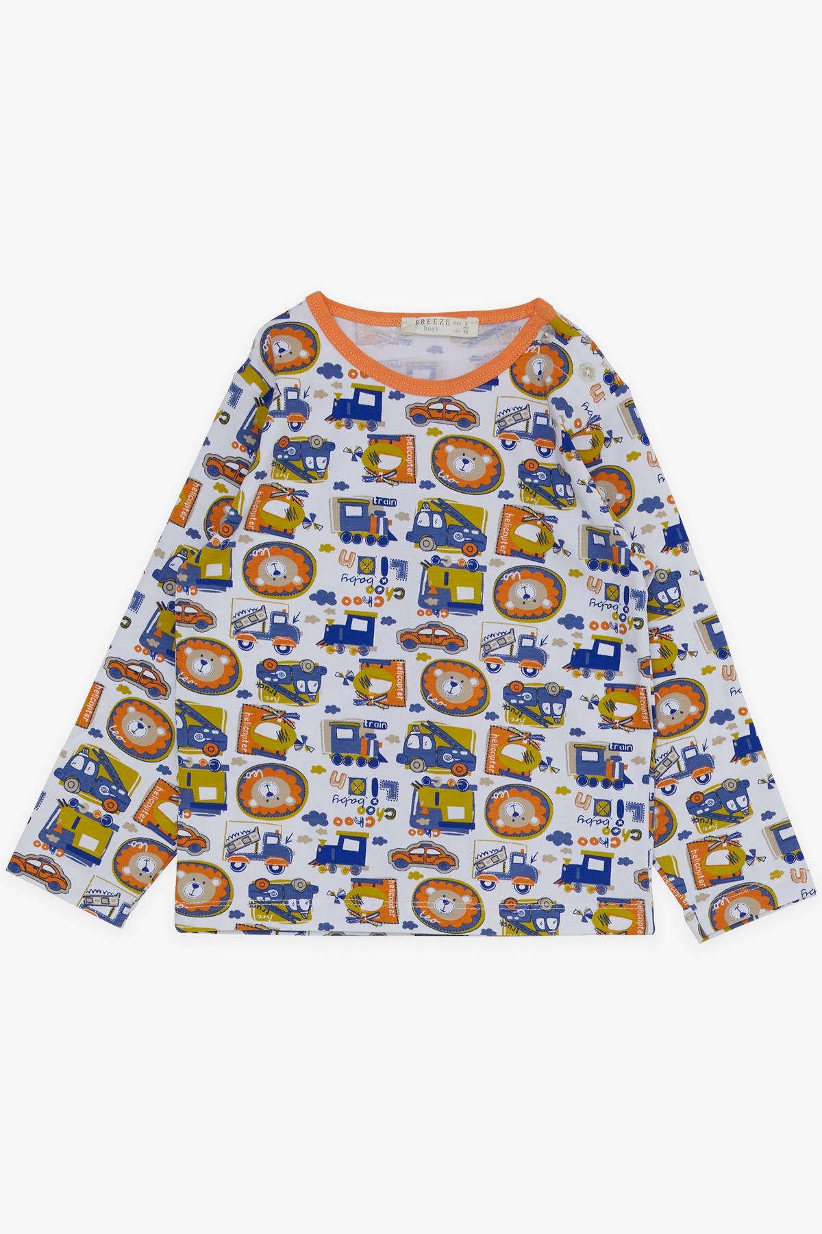 Breeze Erkek Bebek Pijama Takımı Taşıt Temalı Hayvancık Desenli Beyaz (9 Ay-3 Yaş)