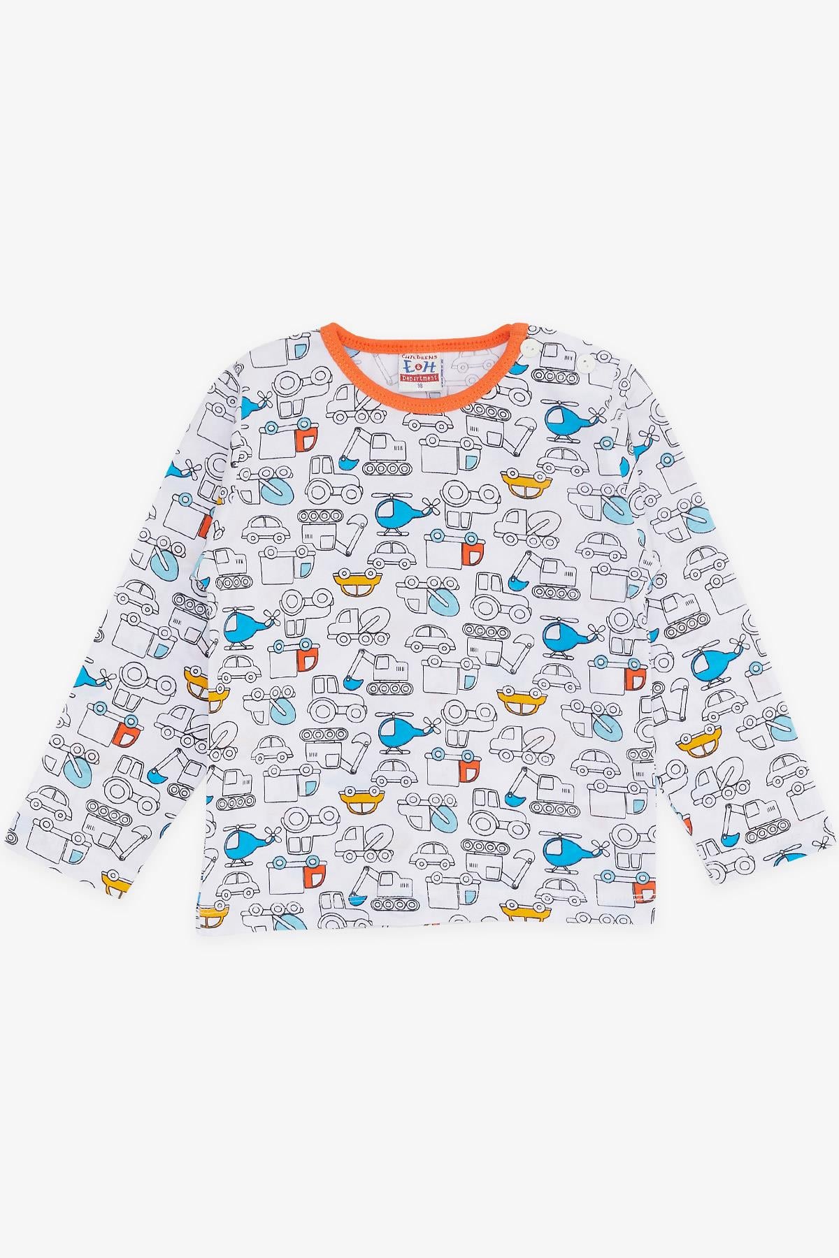 Breeze Erkek Bebek Pijama Takımı Taşıt Desenli Beyaz (9 Ay-3 Yaş)